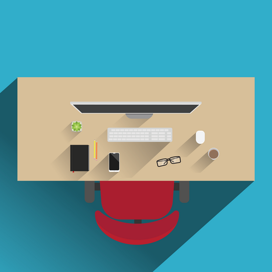 Illustration of computer workstation from aerial view